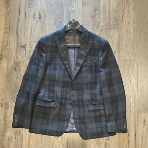 Ralph Lauren Men's Navy and Black Wool Plaid Blazer